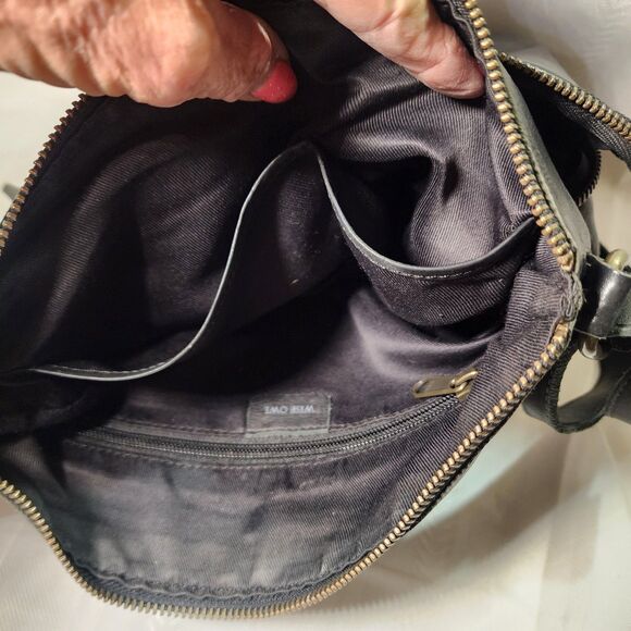 Wise Owl Leather Crossbody Bag Purse Black Travel Business Work Casual - Picture 11 of 15